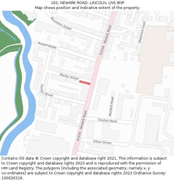 193, NEWARK ROAD, LINCOLN, LN5 8NP: Location map and indicative extent of plot