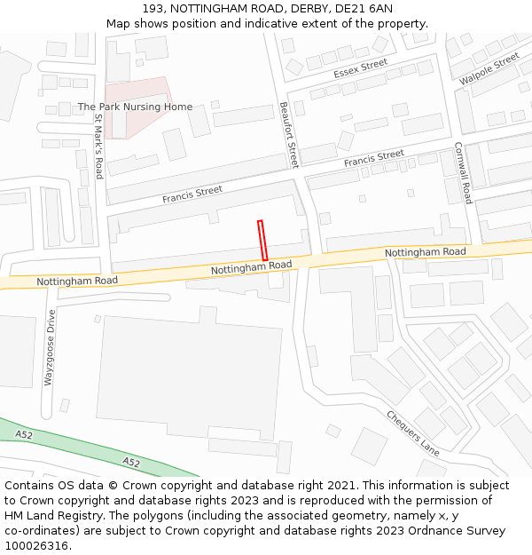 193, NOTTINGHAM ROAD, DERBY, DE21 6AN: Location map and indicative extent of plot