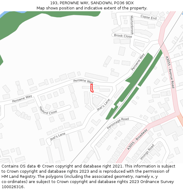 193, PEROWNE WAY, SANDOWN, PO36 9DX: Location map and indicative extent of plot