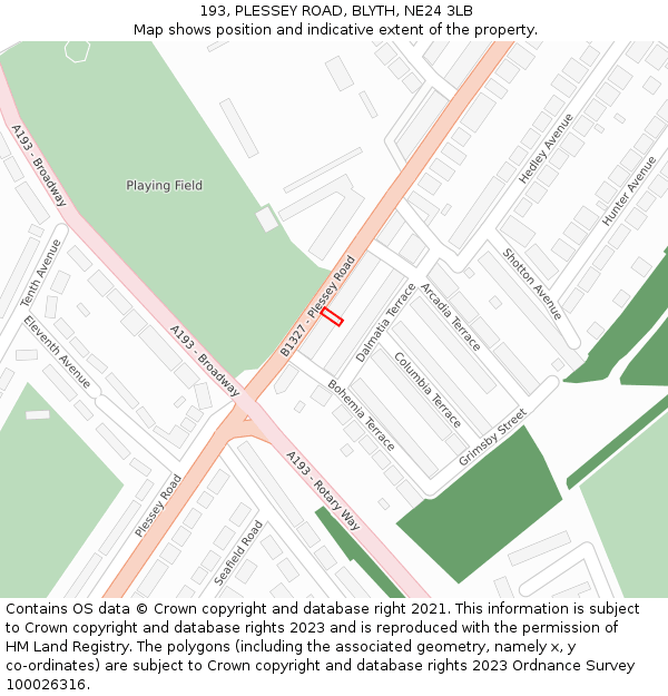 193, PLESSEY ROAD, BLYTH, NE24 3LB: Location map and indicative extent of plot