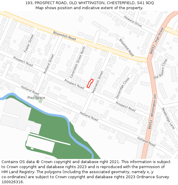 193, PROSPECT ROAD, OLD WHITTINGTON, CHESTERFIELD, S41 9DQ: Location map and indicative extent of plot