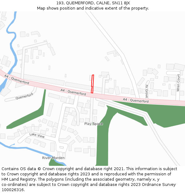193, QUEMERFORD, CALNE, SN11 8JX: Location map and indicative extent of plot