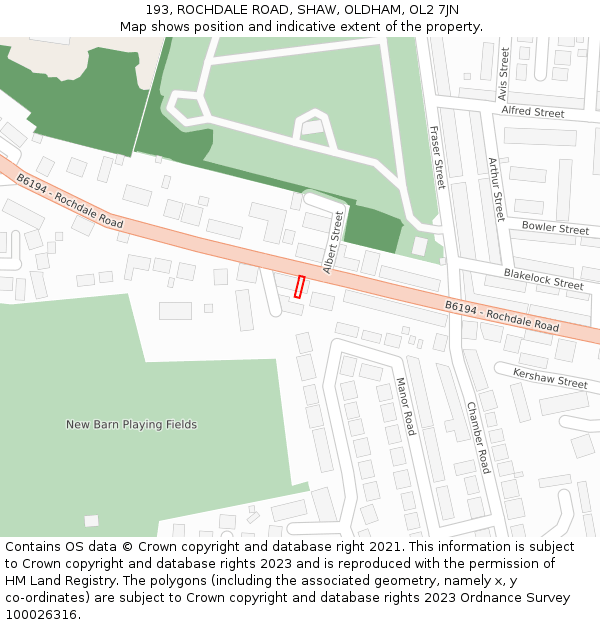 193, ROCHDALE ROAD, SHAW, OLDHAM, OL2 7JN: Location map and indicative extent of plot