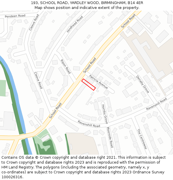 193, SCHOOL ROAD, YARDLEY WOOD, BIRMINGHAM, B14 4ER: Location map and indicative extent of plot