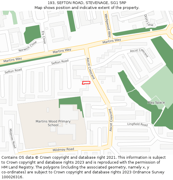 193, SEFTON ROAD, STEVENAGE, SG1 5RP: Location map and indicative extent of plot