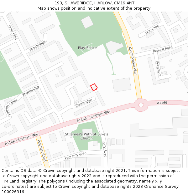 193, SHAWBRIDGE, HARLOW, CM19 4NT: Location map and indicative extent of plot