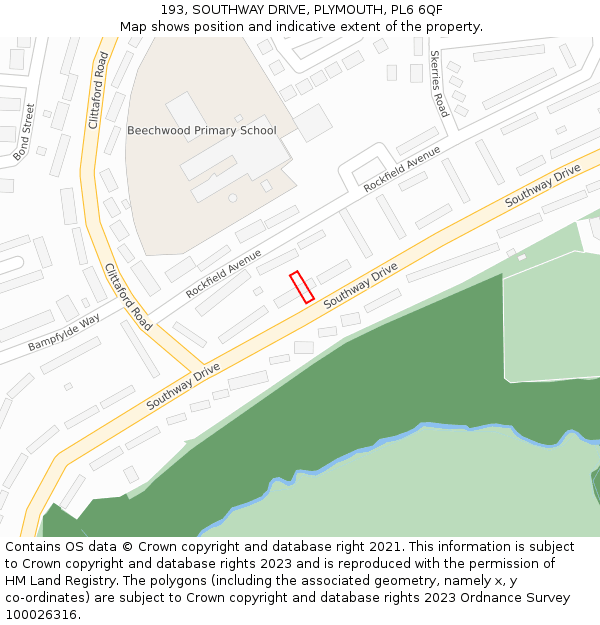 193, SOUTHWAY DRIVE, PLYMOUTH, PL6 6QF: Location map and indicative extent of plot