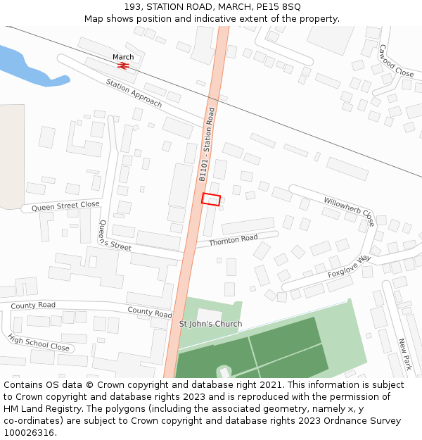 193, STATION ROAD, MARCH, PE15 8SQ: Location map and indicative extent of plot