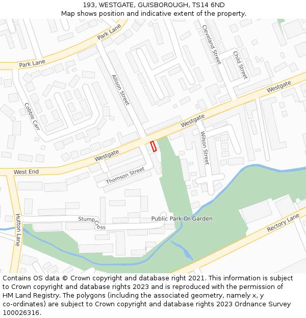 193, WESTGATE, GUISBOROUGH, TS14 6ND: Location map and indicative extent of plot