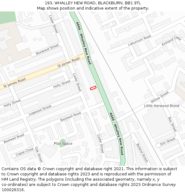 193, WHALLEY NEW ROAD, BLACKBURN, BB1 9TL: Location map and indicative extent of plot