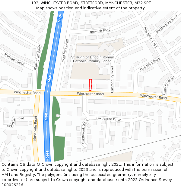 193, WINCHESTER ROAD, STRETFORD, MANCHESTER, M32 9PT: Location map and indicative extent of plot