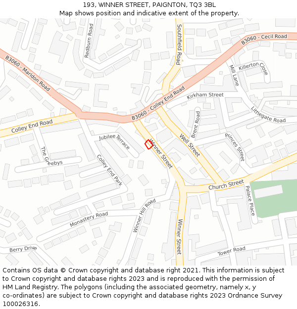 193, WINNER STREET, PAIGNTON, TQ3 3BL: Location map and indicative extent of plot