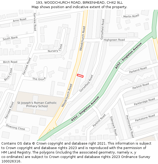 193, WOODCHURCH ROAD, BIRKENHEAD, CH42 9LL: Location map and indicative extent of plot