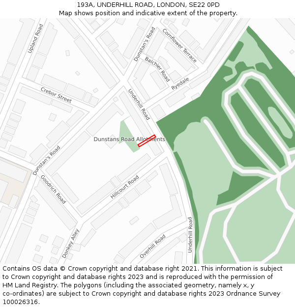 193A, UNDERHILL ROAD, LONDON, SE22 0PD: Location map and indicative extent of plot