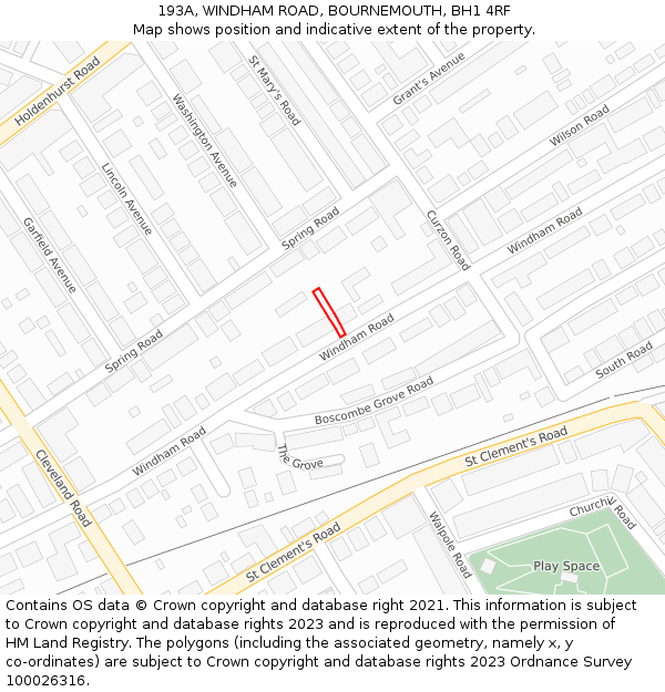 193A, WINDHAM ROAD, BOURNEMOUTH, BH1 4RF: Location map and indicative extent of plot