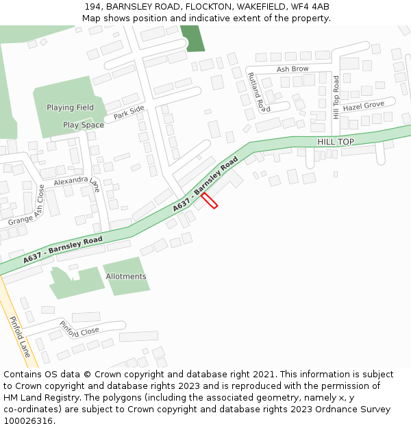 194, BARNSLEY ROAD, FLOCKTON, WAKEFIELD, WF4 4AB: Location map and indicative extent of plot