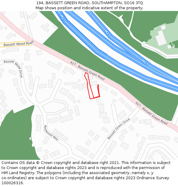 194, BASSETT GREEN ROAD, SOUTHAMPTON, SO16 3TQ: Location map and indicative extent of plot