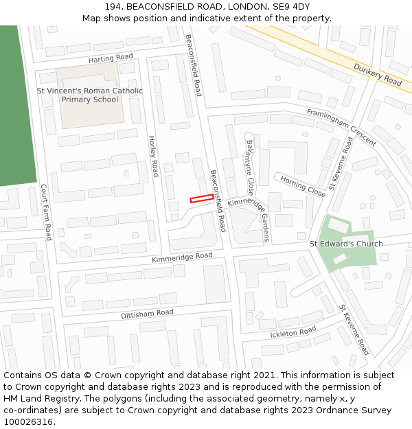 194, BEACONSFIELD ROAD, LONDON, SE9 4DY: Location map and indicative extent of plot