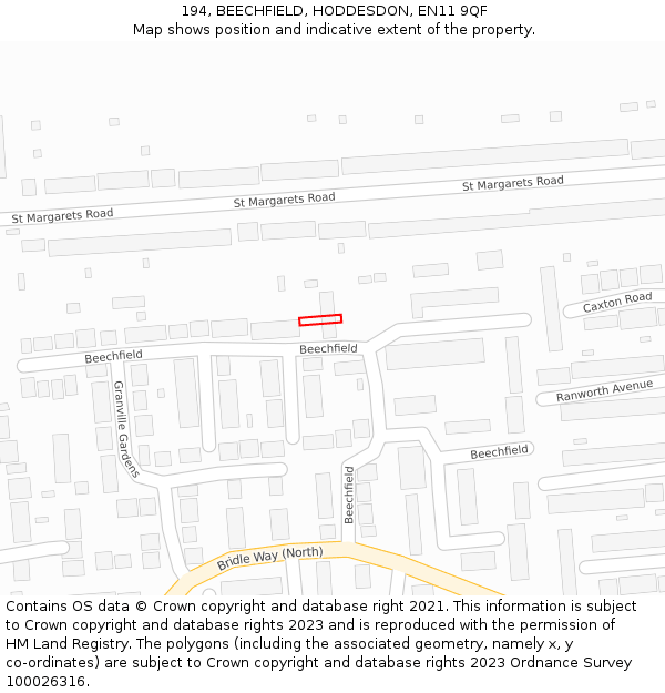 194, BEECHFIELD, HODDESDON, EN11 9QF: Location map and indicative extent of plot