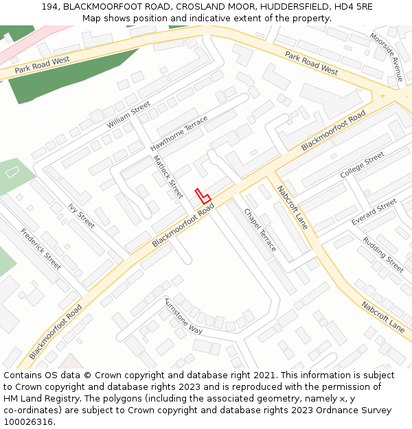 194, BLACKMOORFOOT ROAD, CROSLAND MOOR, HUDDERSFIELD, HD4 5RE: Location map and indicative extent of plot