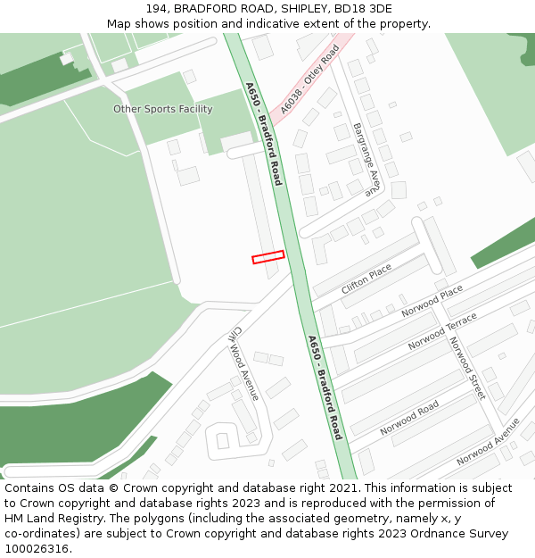 194, BRADFORD ROAD, SHIPLEY, BD18 3DE: Location map and indicative extent of plot