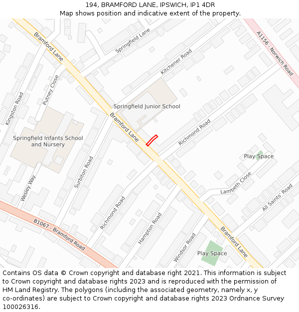 194, BRAMFORD LANE, IPSWICH, IP1 4DR: Location map and indicative extent of plot