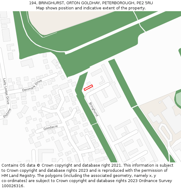 194, BRINGHURST, ORTON GOLDHAY, PETERBOROUGH, PE2 5RU: Location map and indicative extent of plot