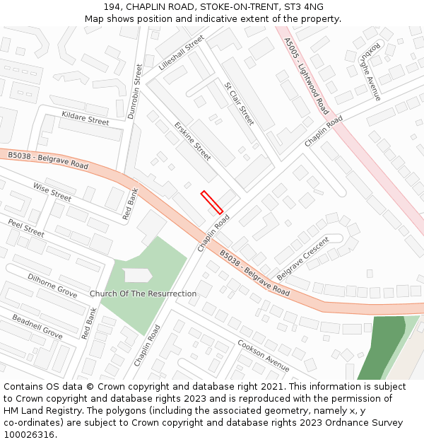 194, CHAPLIN ROAD, STOKE-ON-TRENT, ST3 4NG: Location map and indicative extent of plot