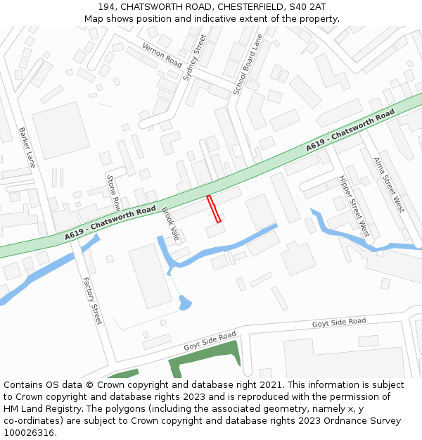 194, CHATSWORTH ROAD, CHESTERFIELD, S40 2AT: Location map and indicative extent of plot