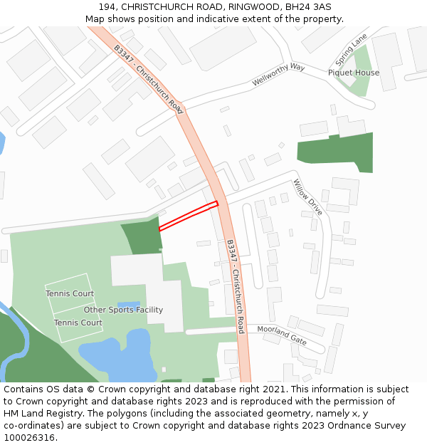 194, CHRISTCHURCH ROAD, RINGWOOD, BH24 3AS: Location map and indicative extent of plot