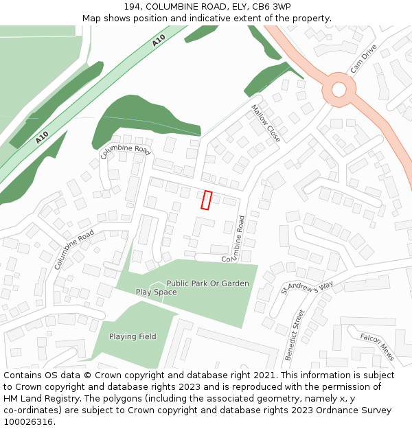 194, COLUMBINE ROAD, ELY, CB6 3WP: Location map and indicative extent of plot