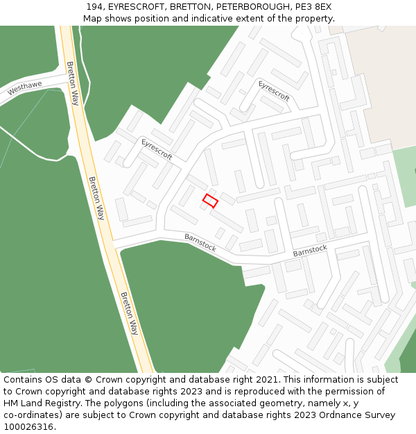 194, EYRESCROFT, BRETTON, PETERBOROUGH, PE3 8EX: Location map and indicative extent of plot