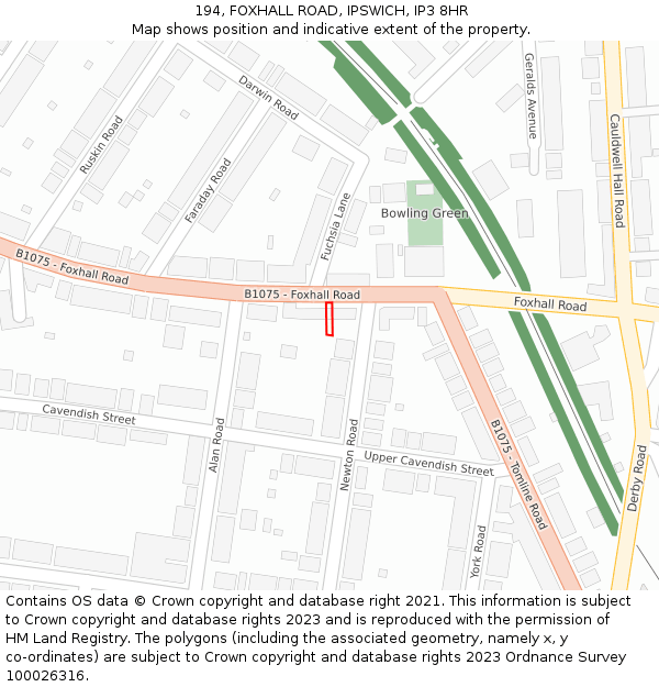 194, FOXHALL ROAD, IPSWICH, IP3 8HR: Location map and indicative extent of plot