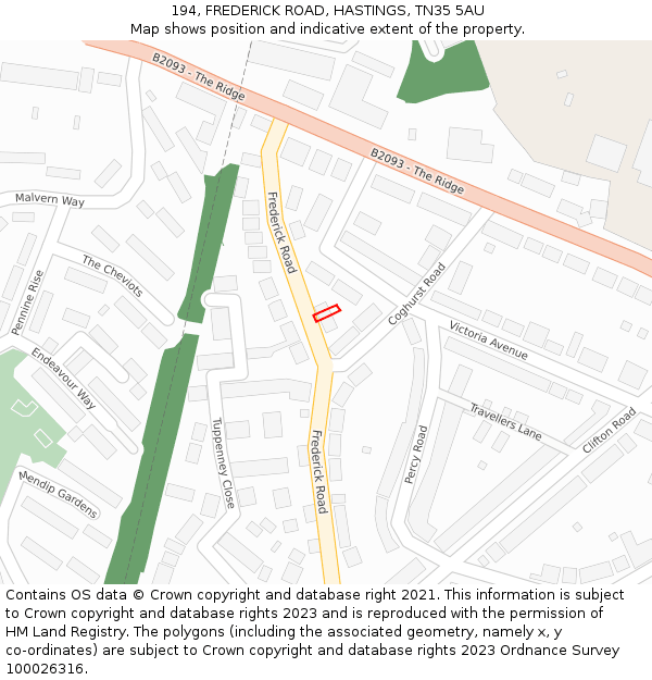 194, FREDERICK ROAD, HASTINGS, TN35 5AU: Location map and indicative extent of plot
