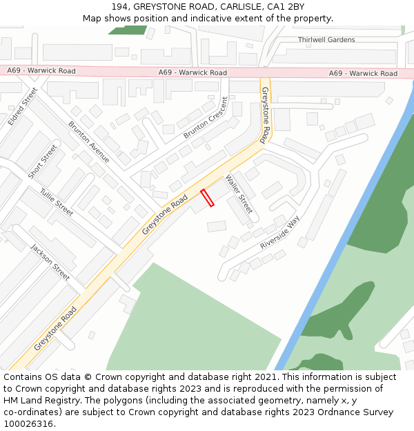 194, GREYSTONE ROAD, CARLISLE, CA1 2BY: Location map and indicative extent of plot