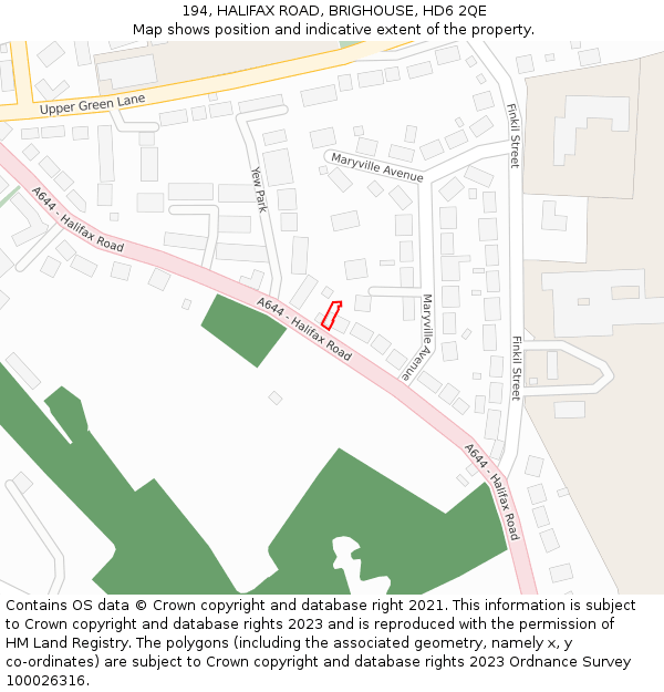 194, HALIFAX ROAD, BRIGHOUSE, HD6 2QE: Location map and indicative extent of plot