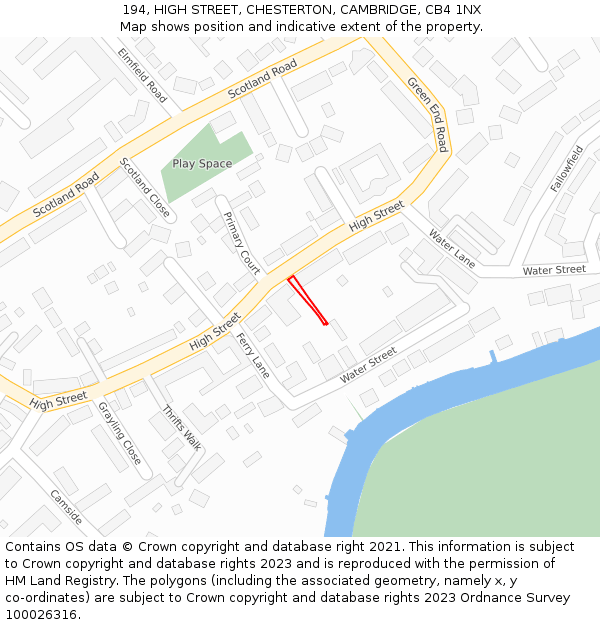 194, HIGH STREET, CHESTERTON, CAMBRIDGE, CB4 1NX: Location map and indicative extent of plot