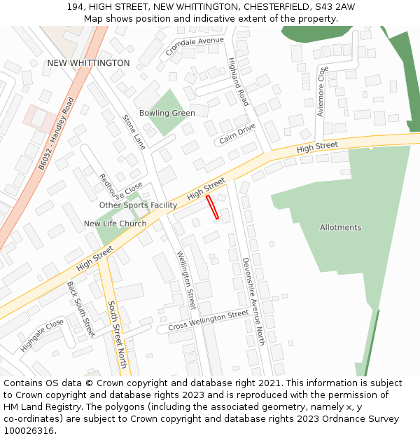 194, HIGH STREET, NEW WHITTINGTON, CHESTERFIELD, S43 2AW: Location map and indicative extent of plot