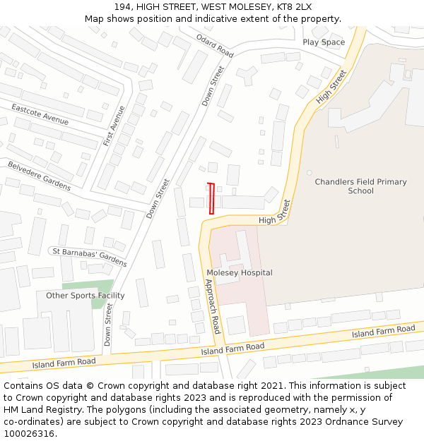 194, HIGH STREET, WEST MOLESEY, KT8 2LX: Location map and indicative extent of plot