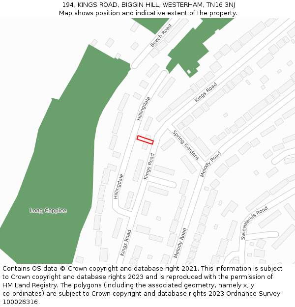 194, KINGS ROAD, BIGGIN HILL, WESTERHAM, TN16 3NJ: Location map and indicative extent of plot