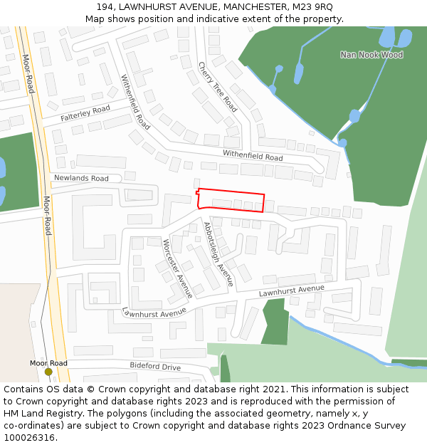 194, LAWNHURST AVENUE, MANCHESTER, M23 9RQ: Location map and indicative extent of plot