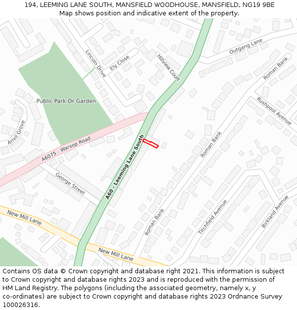 194, LEEMING LANE SOUTH, MANSFIELD WOODHOUSE, MANSFIELD, NG19 9BE: Location map and indicative extent of plot