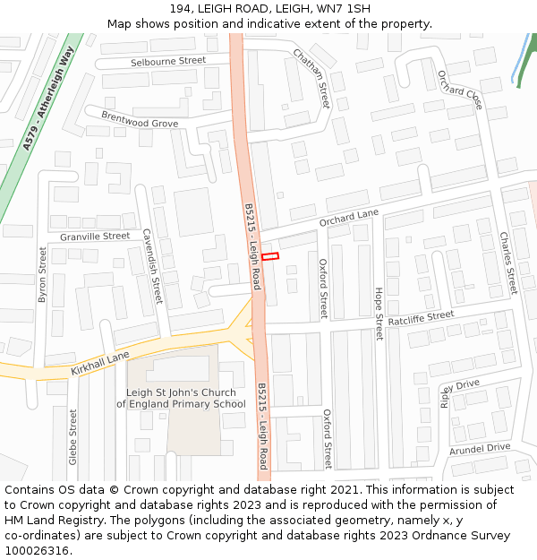 194, LEIGH ROAD, LEIGH, WN7 1SH: Location map and indicative extent of plot
