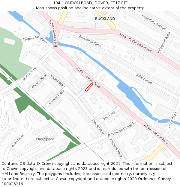 194, LONDON ROAD, DOVER, CT17 0TF: Location map and indicative extent of plot