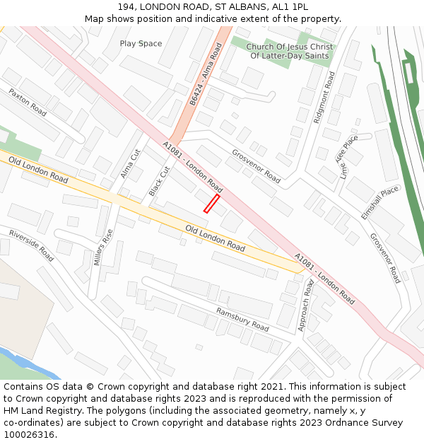 194, LONDON ROAD, ST ALBANS, AL1 1PL: Location map and indicative extent of plot