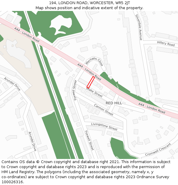194, LONDON ROAD, WORCESTER, WR5 2JT: Location map and indicative extent of plot