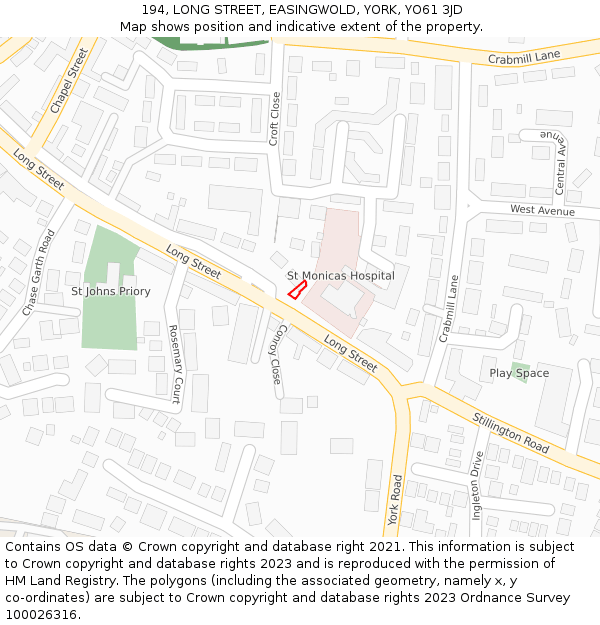 194, LONG STREET, EASINGWOLD, YORK, YO61 3JD: Location map and indicative extent of plot