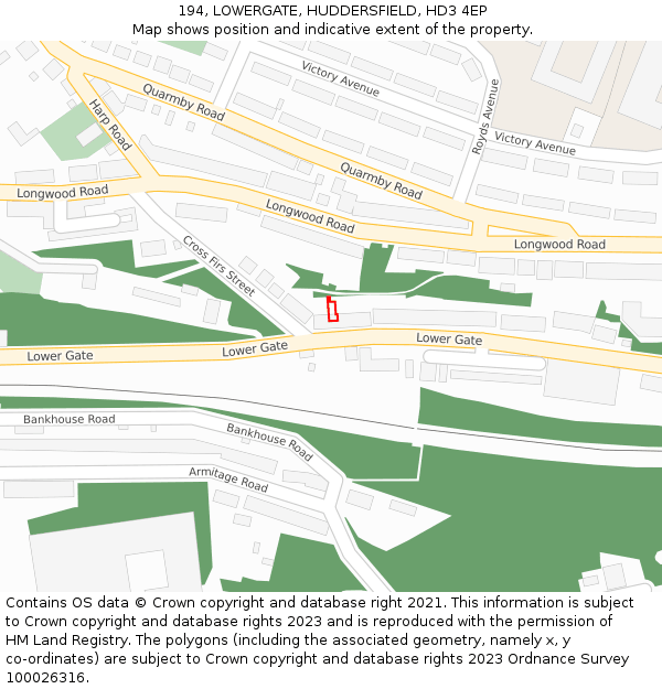 194, LOWERGATE, HUDDERSFIELD, HD3 4EP: Location map and indicative extent of plot