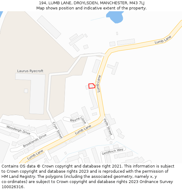 194, LUMB LANE, DROYLSDEN, MANCHESTER, M43 7LJ: Location map and indicative extent of plot