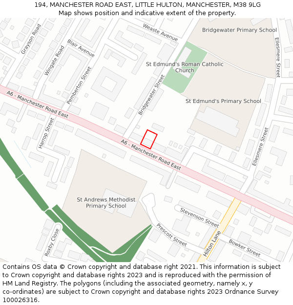 194, MANCHESTER ROAD EAST, LITTLE HULTON, MANCHESTER, M38 9LG: Location map and indicative extent of plot